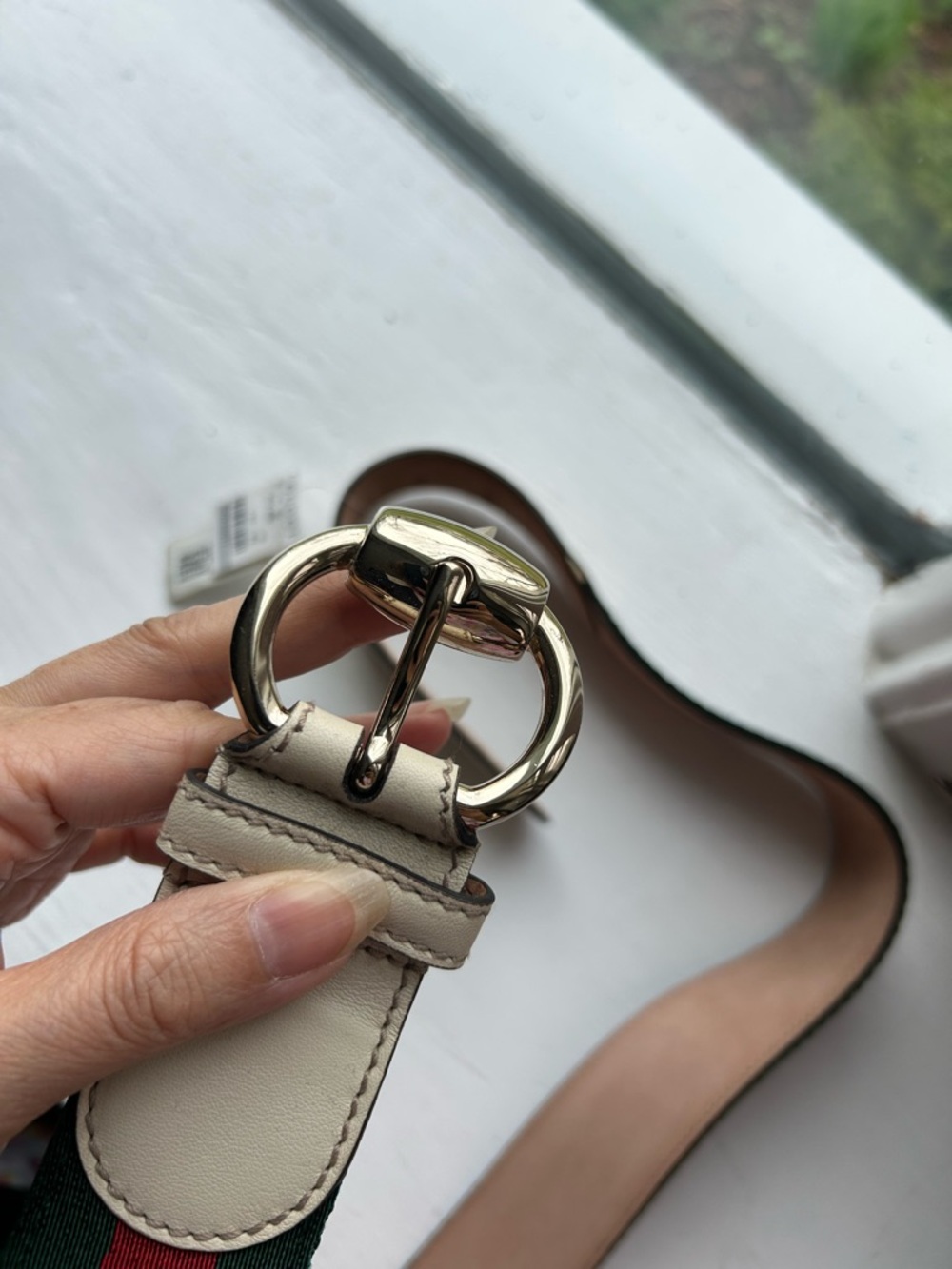 NWT Authentic Gucci Signature Web-Pebbled Leather Belt Size 85 Green Red White - Picture 3 of 7